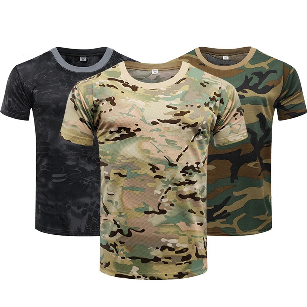 Tactical Camouflage Shirt Short Sleeve Men's Quick Dry Combat T-Shirt Military Army T Shirt Camo Outdoor Hiking Hunting Shirts