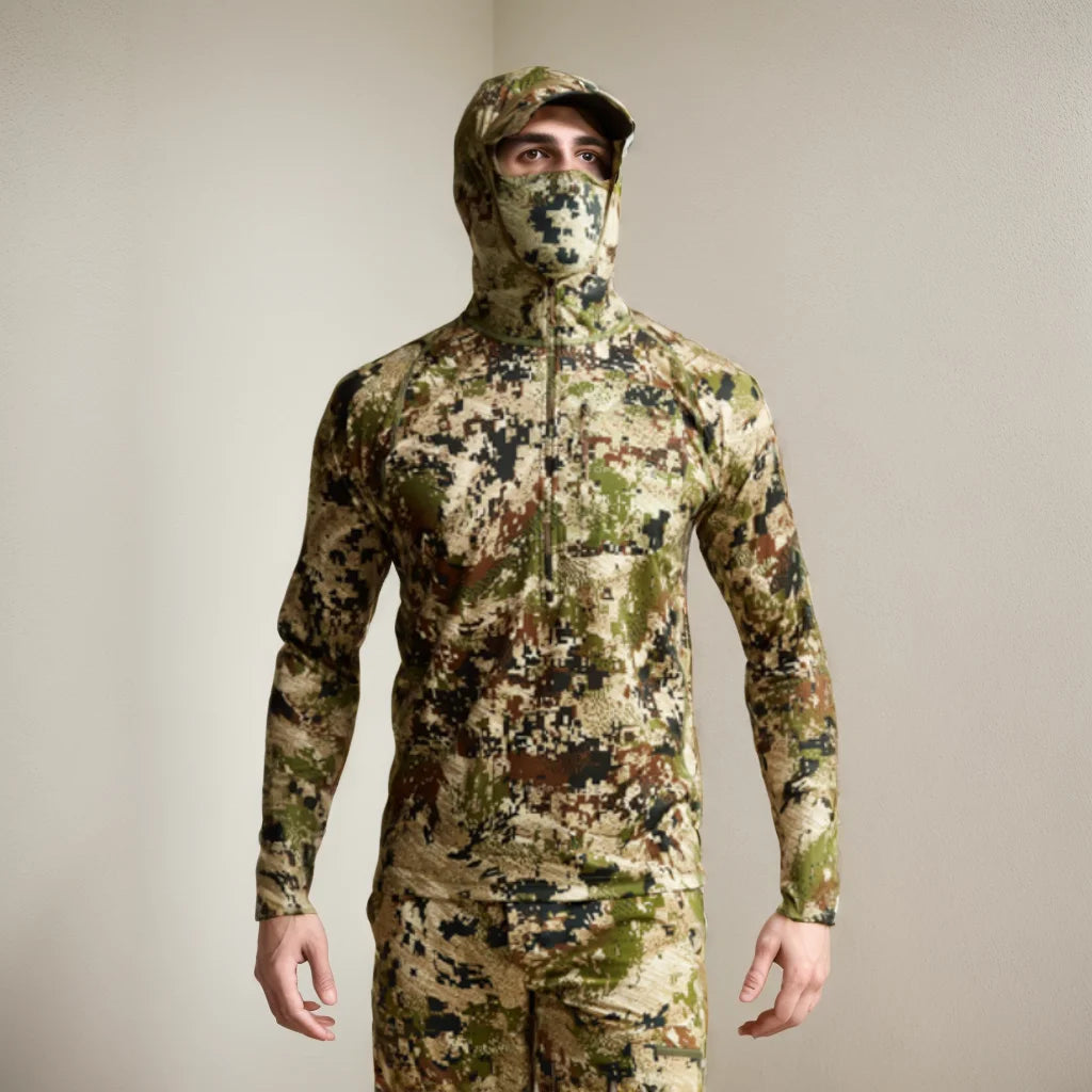 Core Lightweight Camouflage Hoodie Pullover Mask T-Shirt for Hunting Fishing - Breathable Outdoor Camo Clothing