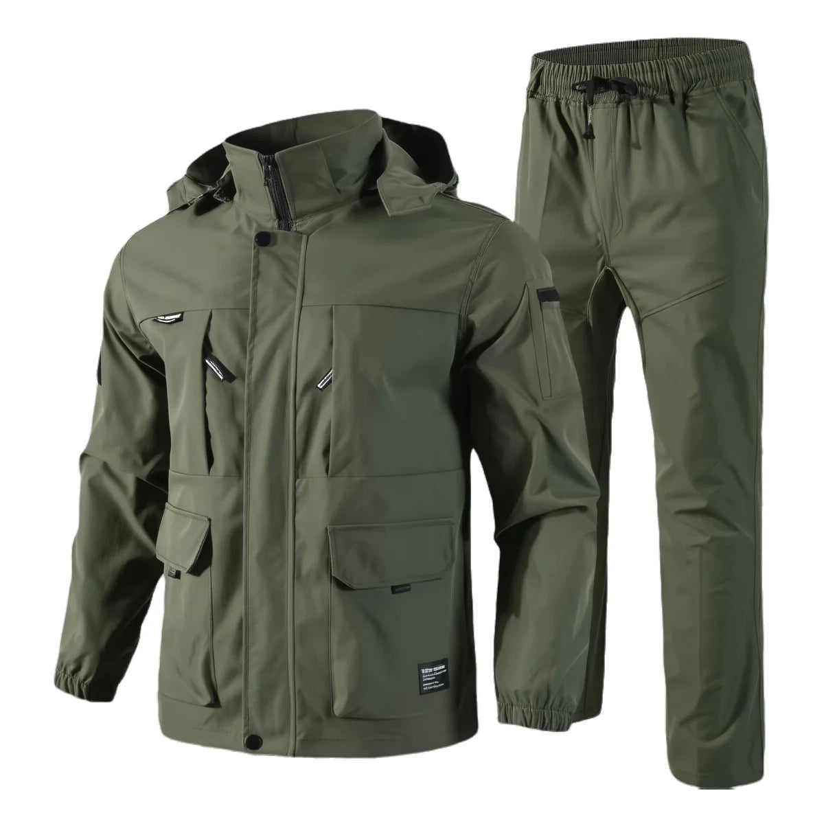 Mens Tactical Sets Spring Autumn Fleece Lined Detachable Hat Outdoor Hiking Workwear Combat Training Hunting Military Suit Men