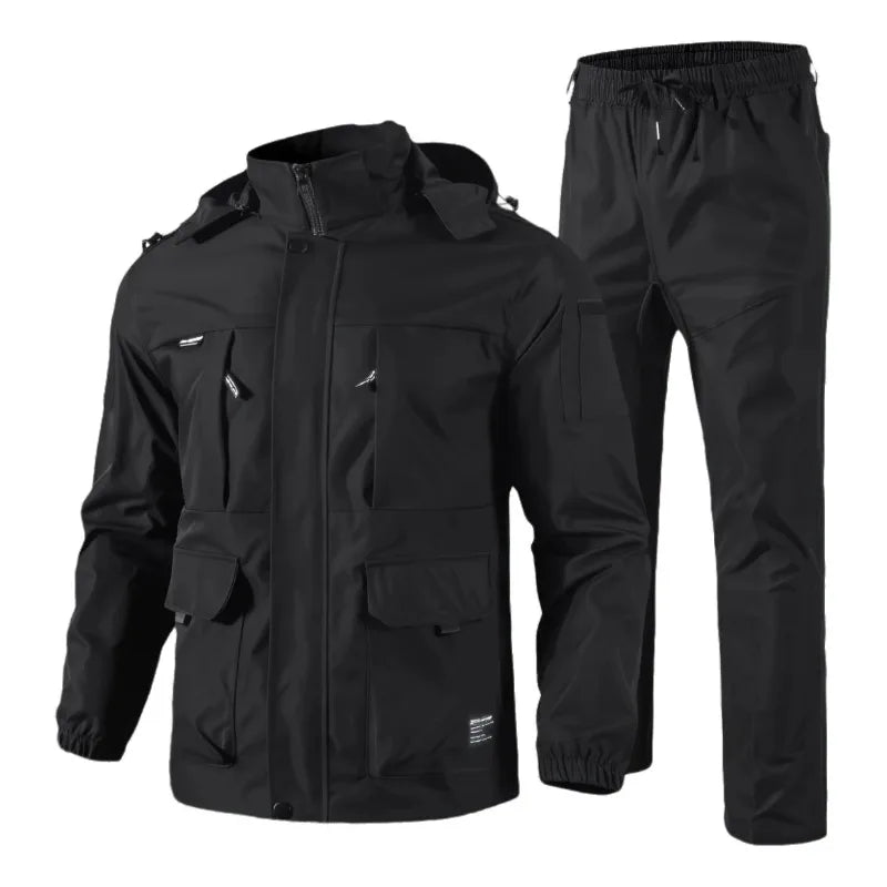 Mens Tactical Sets Spring Autumn Fleece Lined Detachable Hat Outdoor Hiking Workwear Combat Training Hunting Military Suit Men