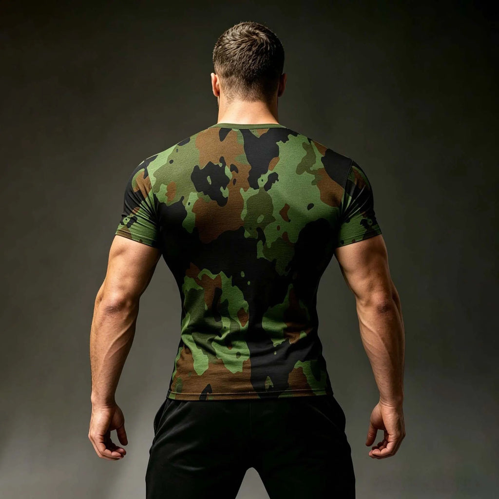 Men Digital Jungle Camo Fitted Tactical T Shirt Stretch Sweat Resistant Short Sleeve Hunting Gym Muscle Training Tops