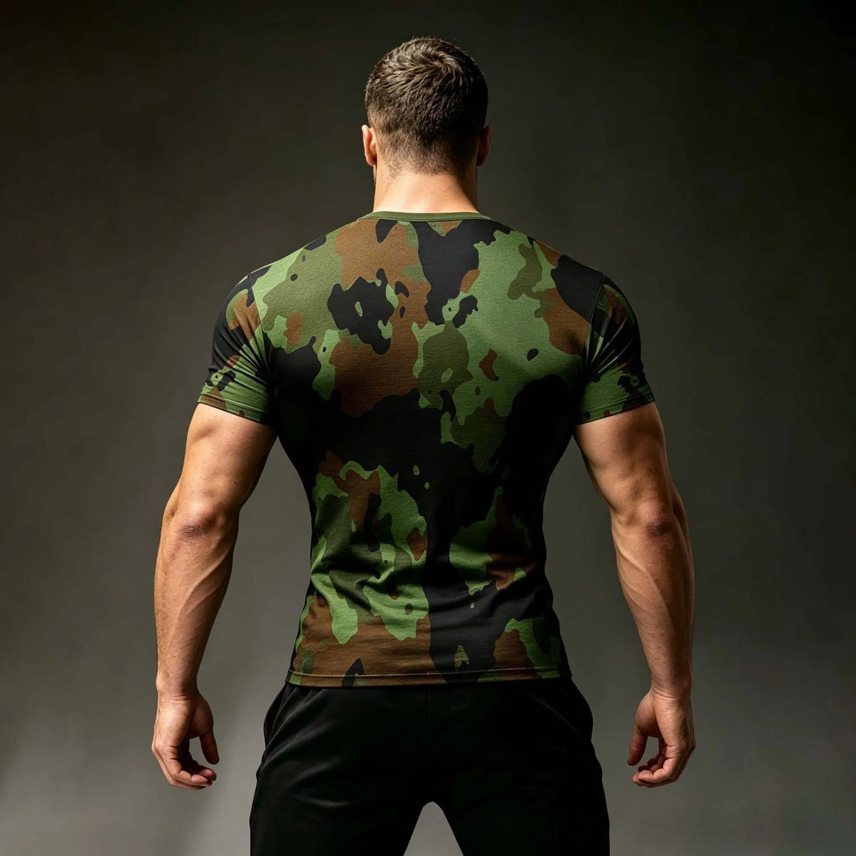 Men Digital Jungle Camo Fitted Tactical T Shirt Stretch Sweat Resistant Short Sleeve Hunting Gym Muscle Training Tops