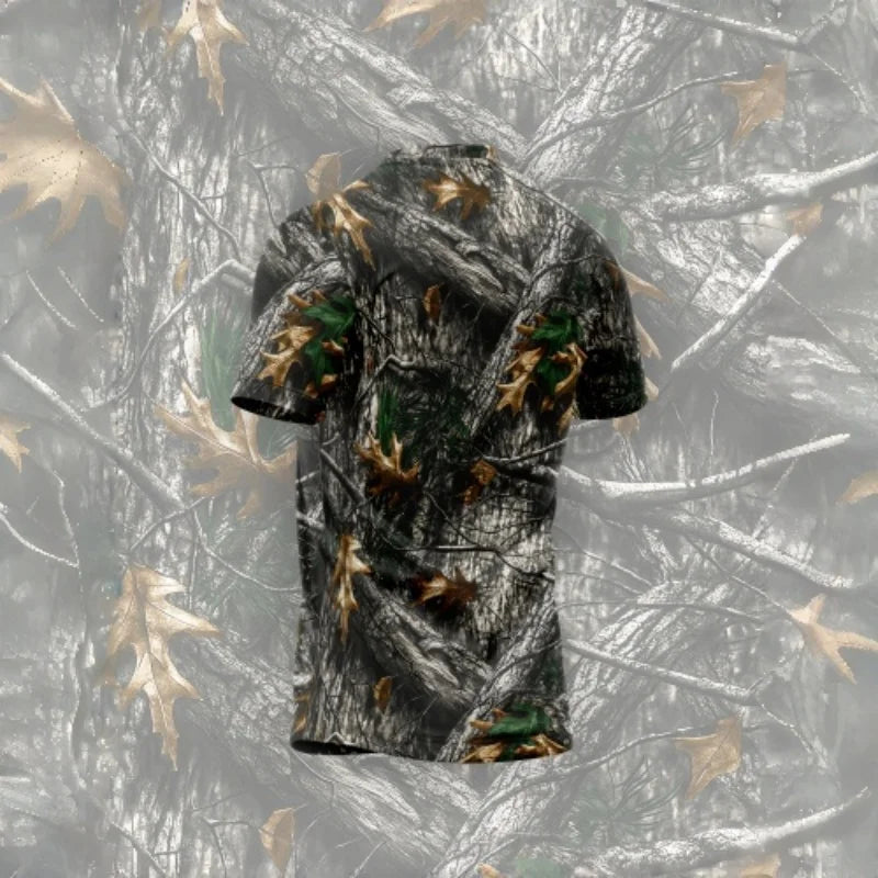 Men's Realtree Style Tree Maple Leaf Camo T-Shirt Muscle Fit Crew Neck Short Sleeve Quick Dry Stretch Breathable Outdoor Hunting