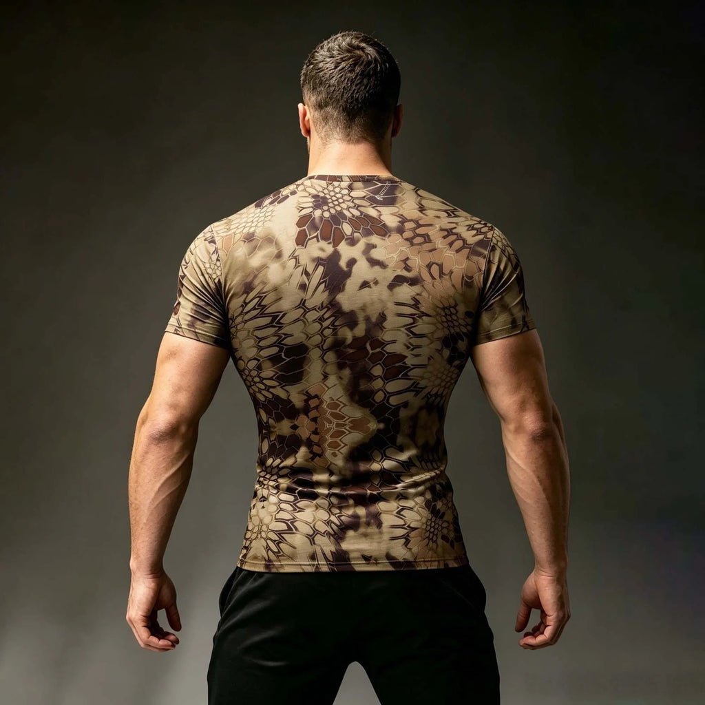 Men Digital Jungle Camo Fitted Tactical T Shirt Stretch Sweat Resistant Short Sleeve Hunting Gym Muscle Training Tops