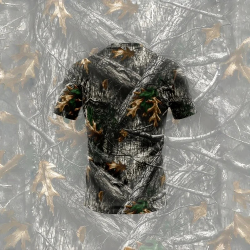 Men's Realtree Style Tree Maple Leaf Camo T-Shirt Muscle Fit Crew Neck Short Sleeve Quick Dry Stretch Breathable Outdoor Hunting