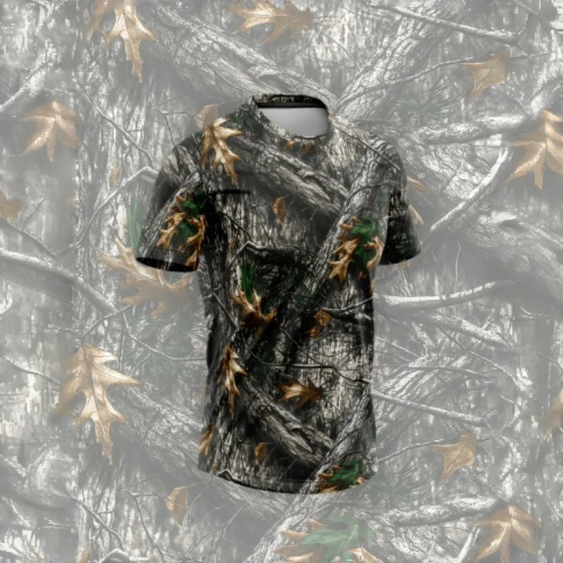 Men's Realtree Style Tree Maple Leaf Camo T-Shirt Muscle Fit Crew Neck Short Sleeve Quick Dry Stretch Breathable Outdoor Hunting