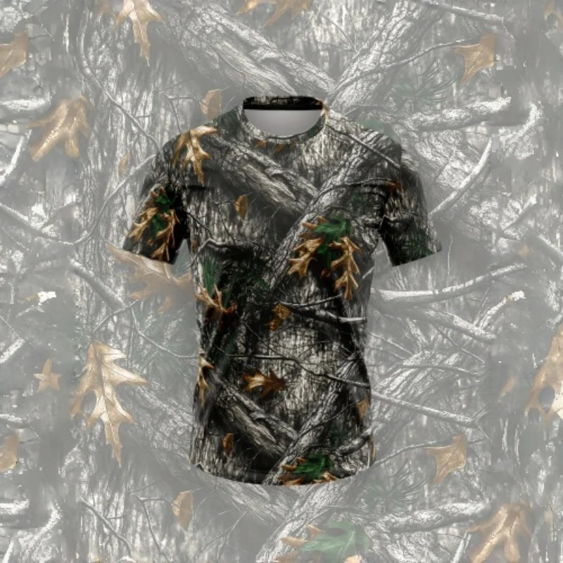 Men's Realtree Style Tree Maple Leaf Camo T-Shirt Muscle Fit Crew Neck Short Sleeve Quick Dry Stretch Breathable Outdoor Hunting