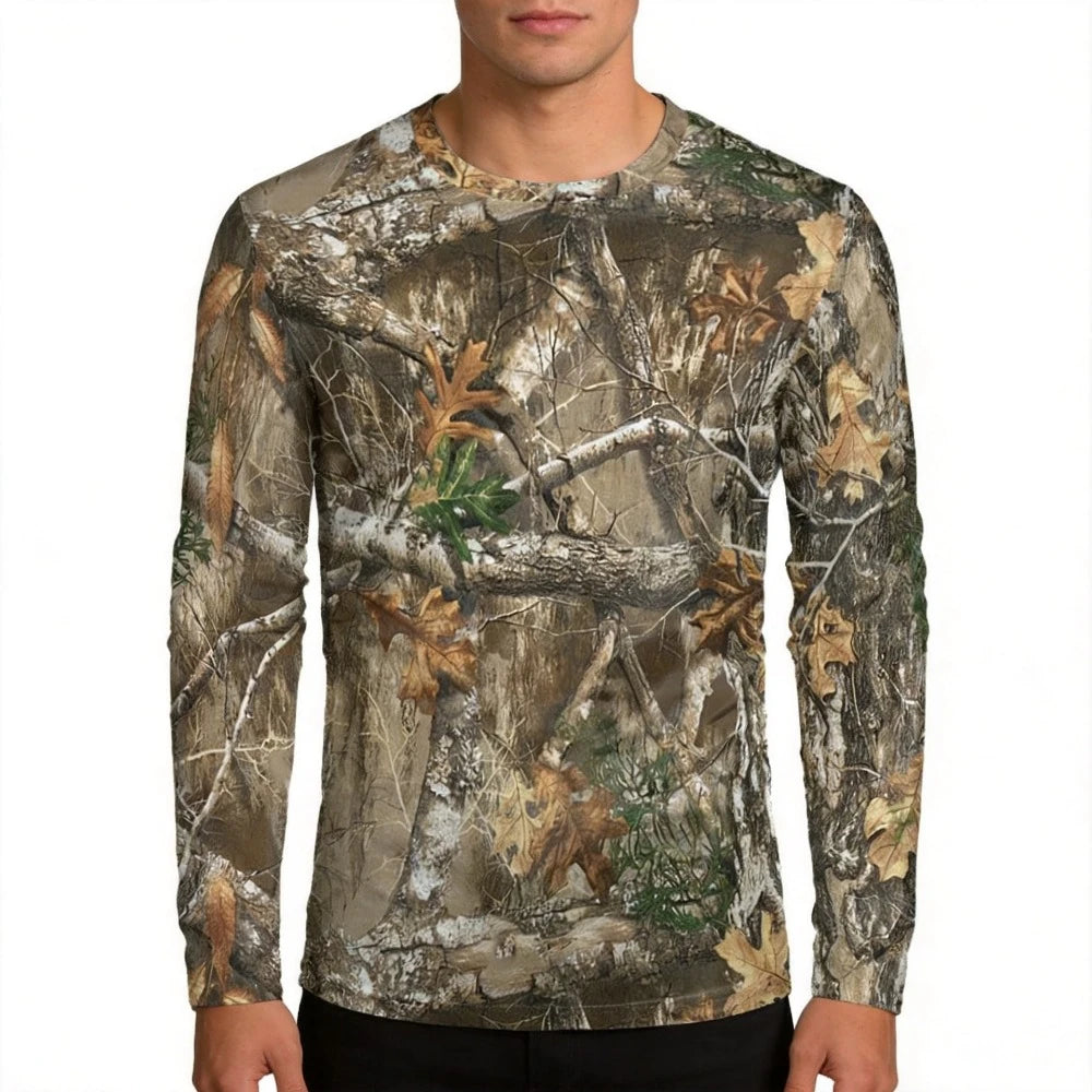 Men Camouflage Forest Hunting T-shirt Utdoor Quick Drying Breathable Hiking Long Sleeve T-shirt Fishing Camping Sports Tops Tees