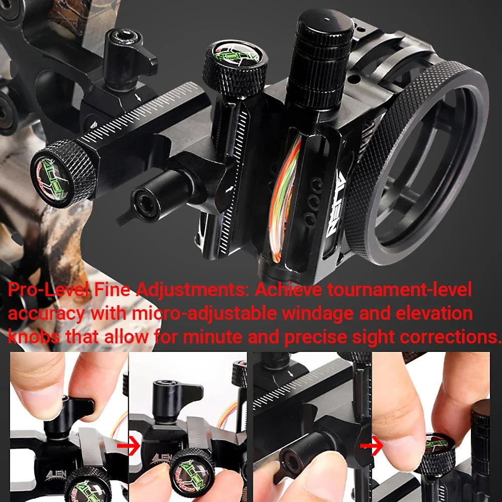Archery Compound Bow Sight 2X/4X/6X/8X Lens 5pin 0.019" Optical Fiber Adjustable CNC Aluminum Alloy Shooting Hunting Aim Target