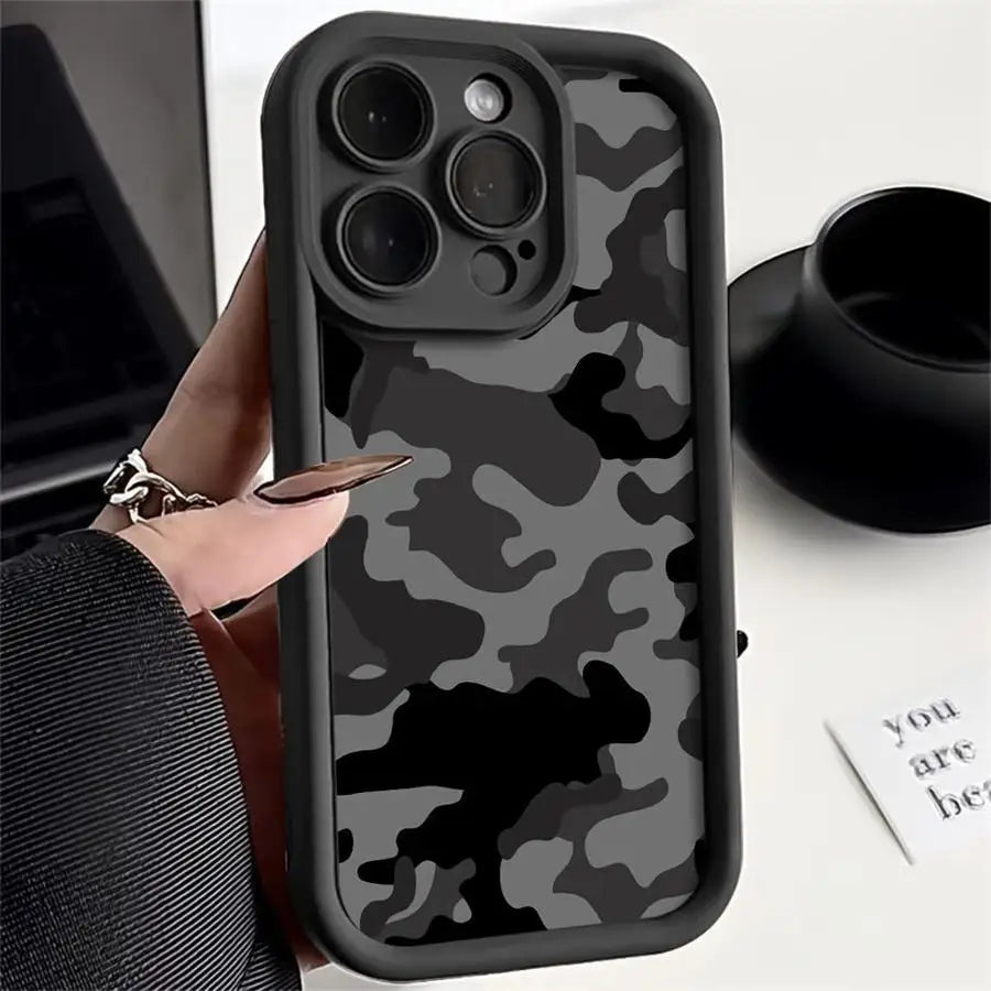 Phone Case for iPhone Soft Cover Shell Black Camouflage