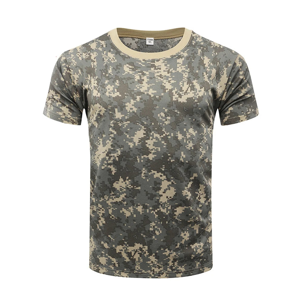 Tactical Camouflage Shirt Short Sleeve Men's Quick Dry Combat T-Shirt Military Army T Shirt Camo Outdoor Hiking Hunting Shirts