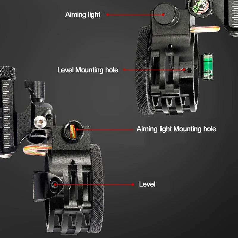 Archery Compound Bow Sight 2X/4X/6X/8X Lens 5pin 0.019" Optical Fiber Adjustable CNC Aluminum Alloy Shooting Hunting Aim Target