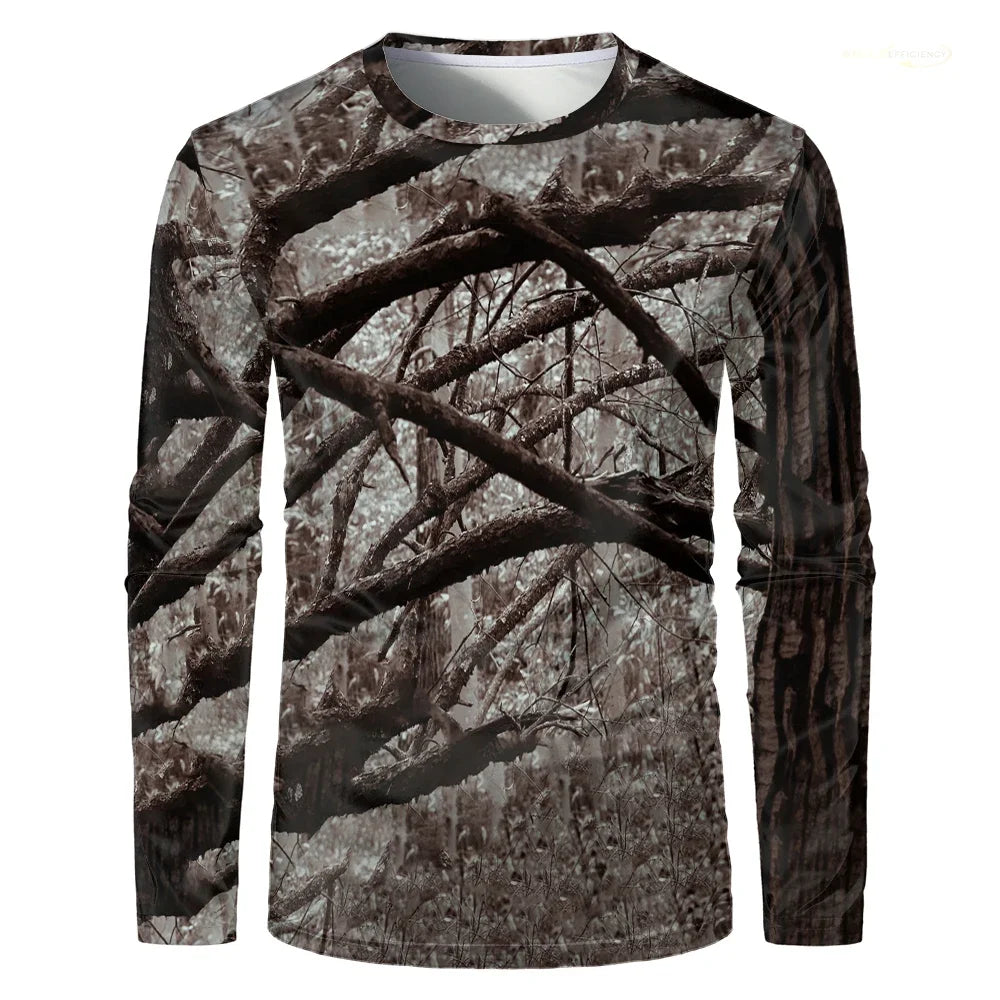 Men Camouflage Forest Hunting T-shirt Utdoor Quick Drying Breathable Hiking Long Sleeve T-shirt Fishing Camping Sports Tops Tees