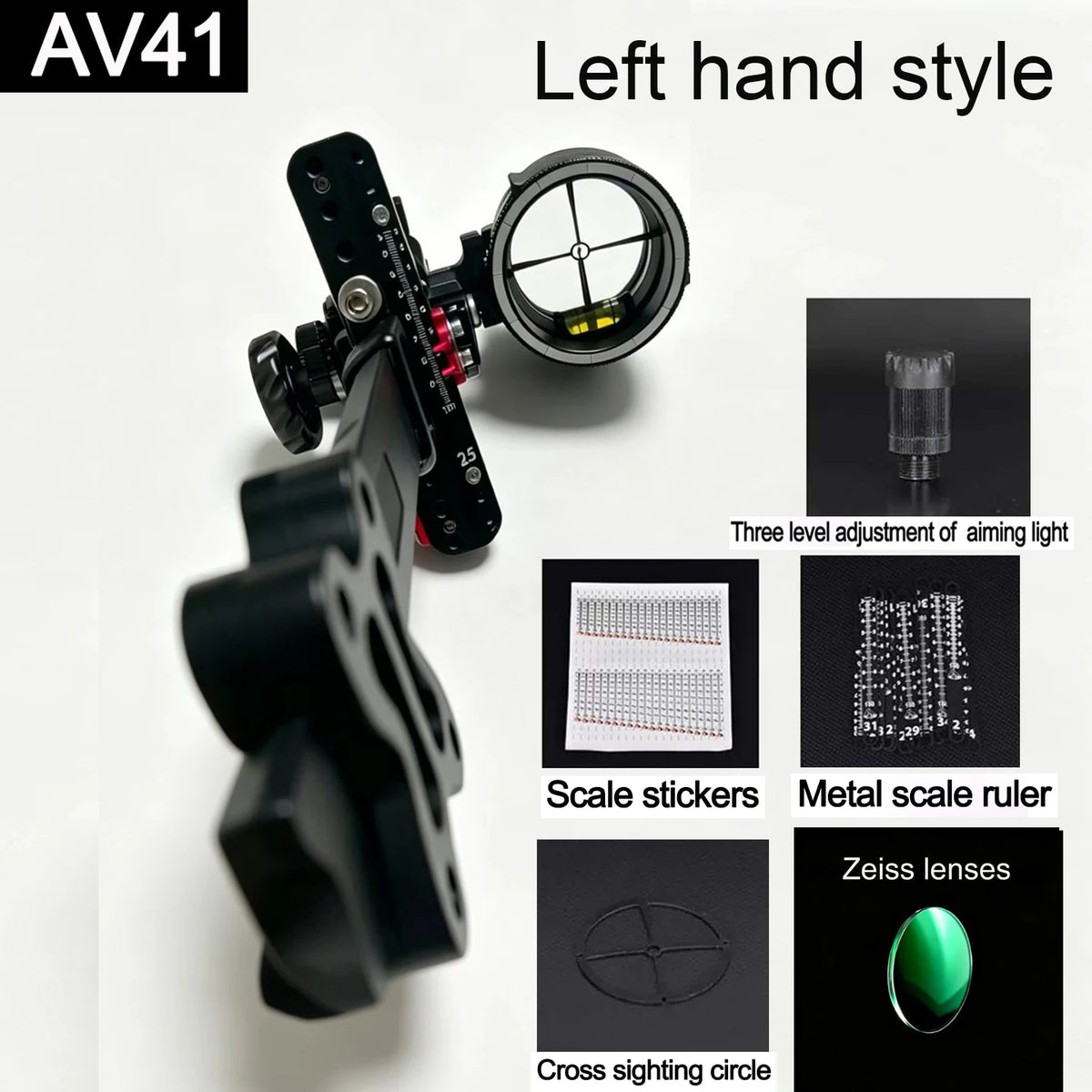 Single Pin Compound Bow Sight, Adjustable Archery Sight with Aluminum Alloy Extended Rod, High Precision Hunting Aiming Sight, O