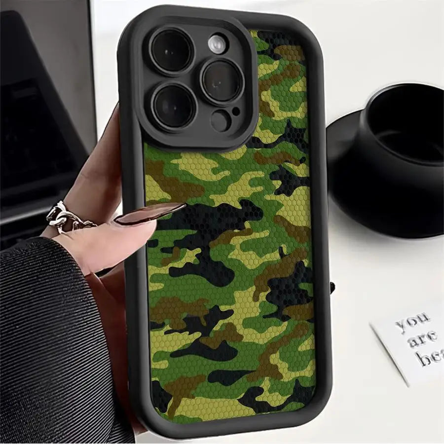 Phone Case for iPhone Soft Cover Shell Black Camouflage