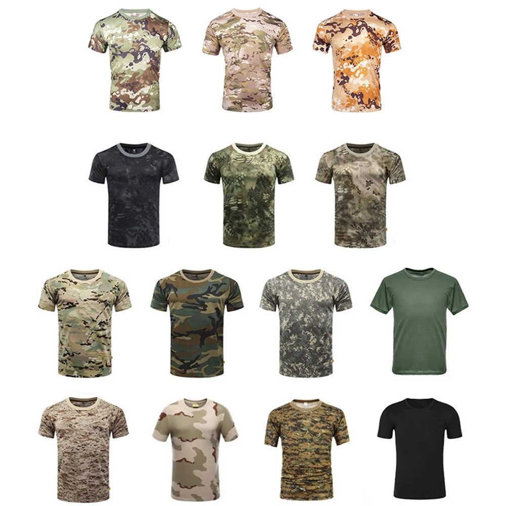 Tactical Camouflage Shirt Short Sleeve Men's Quick Dry Combat T-Shirt Military Army T Shirt Camo Outdoor Hiking Hunting Shirts