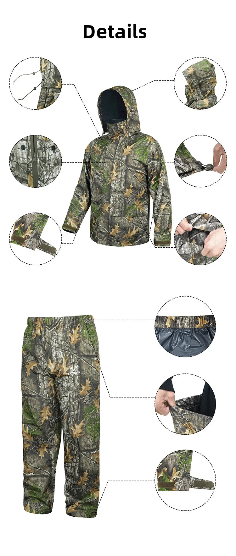 Ultra Wear Resistant Waterproof Raincoat Set Maple Leaves Bionic Camouflage Hunting Fishing Hiking  Suit Lightweight Breathable