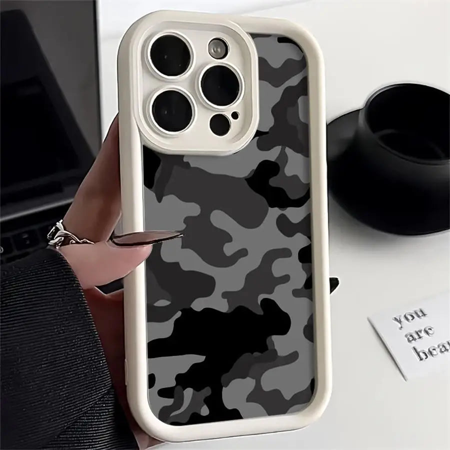 Phone Case for iPhone Soft Cover Shell Black Camouflage