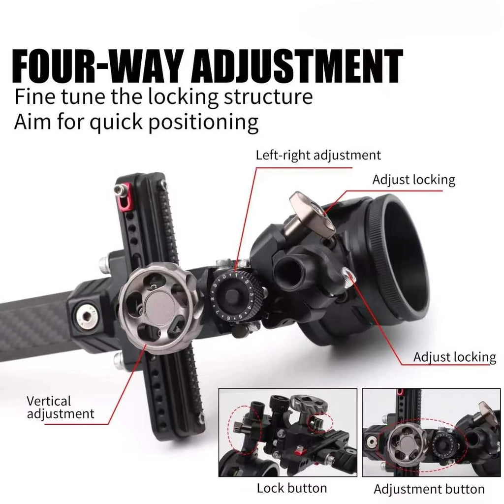 Single Pin Compound Bow Sight, Adjustable Archery Sight with Aluminum Alloy Extended Rod, High Precision Hunting Aiming Sight, O