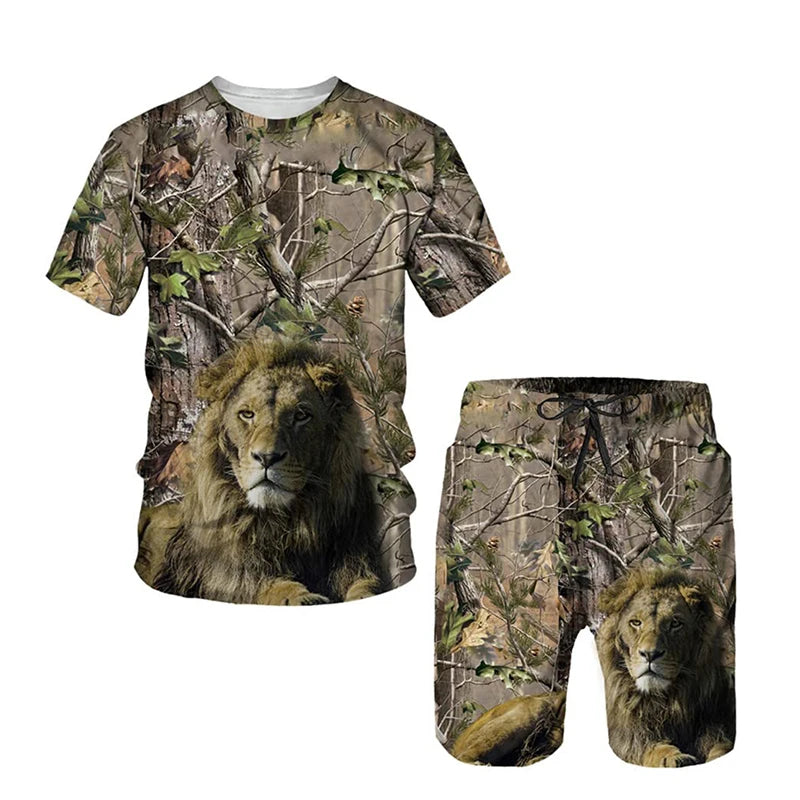 New Camouflage Hunting T-Shirts Sets Maple Leafs 3D Print Men's Tracksuit Streetwear T Shirt Shorts 2 Piece Kids Suits Clothing