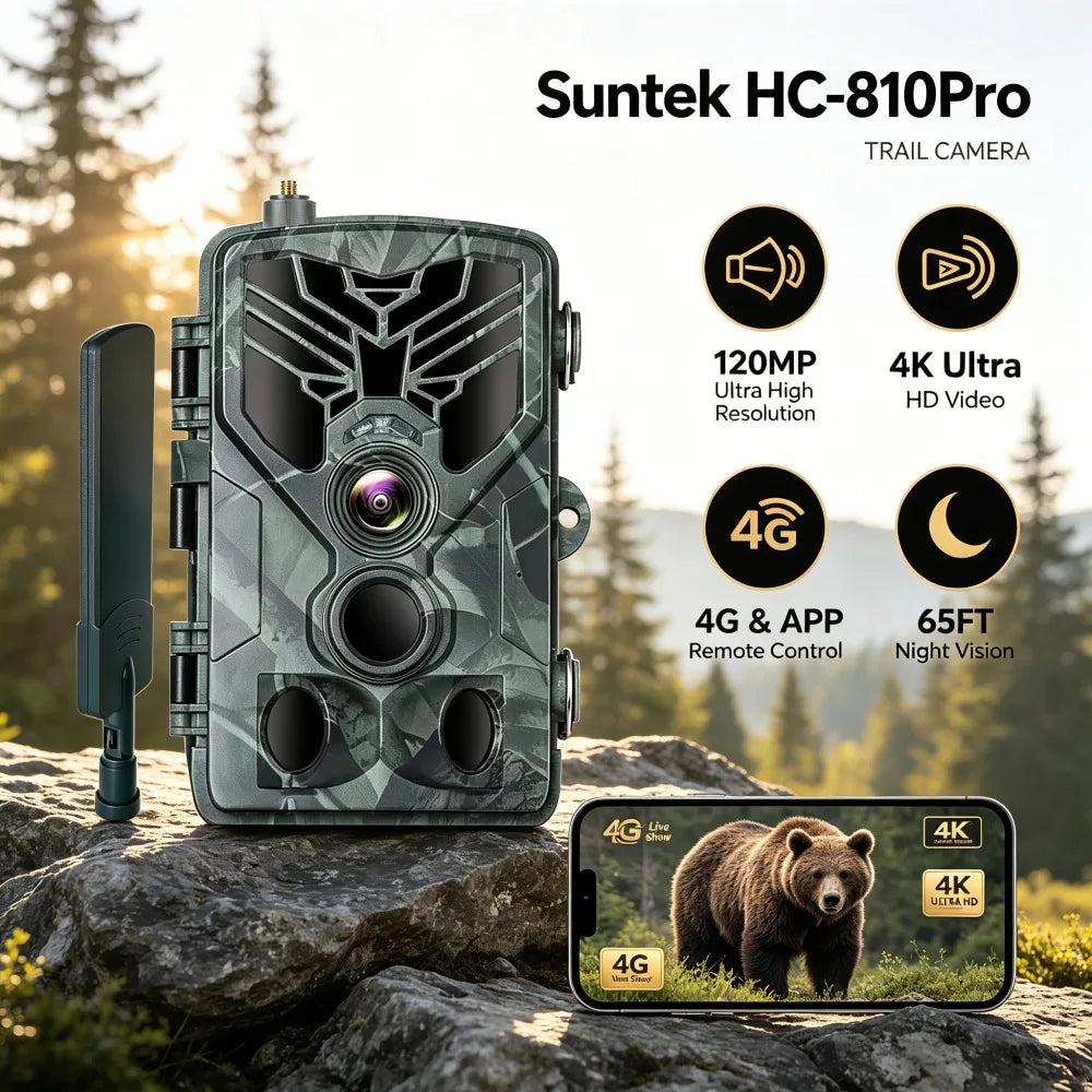 Suntek 4K 4G APP 120MP Live Night Vision Broadcast Trail Hunting Camera Cloud Service Control Wildlife Wireless Photo Trap Game