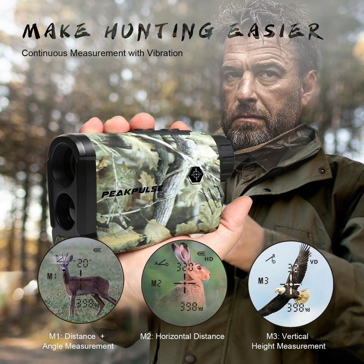 PEAKPULSE 1200M/ 1300 Yards Hunting Range Finder Waterproof 6X Magnification Rangefinder Height Angle Horizontal Distance Meter