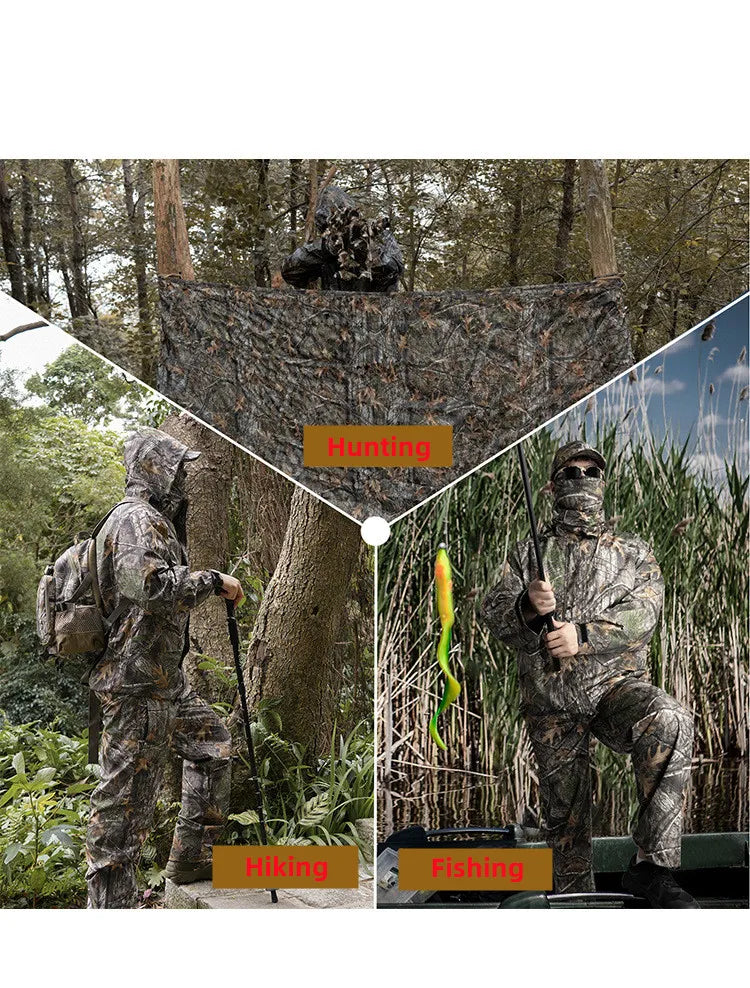 Ultra Wear Resistant Waterproof Raincoat Set Maple Leaves Bionic Camouflage Hunting Fishing Hiking  Suit Lightweight Breathable