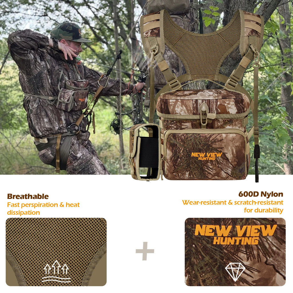 NEW VIEW Bino Packs for Hunting, Binocular Straps Harness Chest Pack with Detachable Rangefinder Pouch（Large Size）