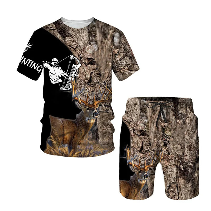 New Camouflage Hunting T-Shirts Sets Maple Leafs 3D Print Men's Tracksuit Streetwear T Shirt Shorts 2 Piece Kids Suits Clothing