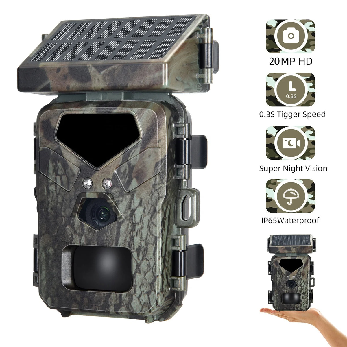 Solar Power Integrated Outdoor Security Hunting Trail Camera MiNi700 1300mAh 18650 Lion High Efficiency Portable Wild Game Cam