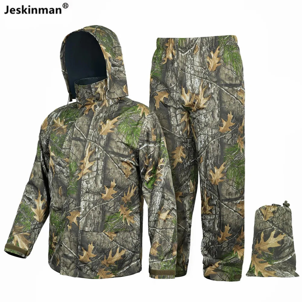 Ultra Wear Resistant Waterproof Raincoat Set Maple Leaves Bionic Camouflage Hunting Fishing Hiking  Suit Lightweight Breathable