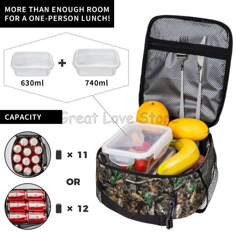 Camouflage Hunting Forest Lunch Bag for Women Men Leakproof Cooler Tote Bags Reusable Insulated Lunch Box for Work Picnic Travel