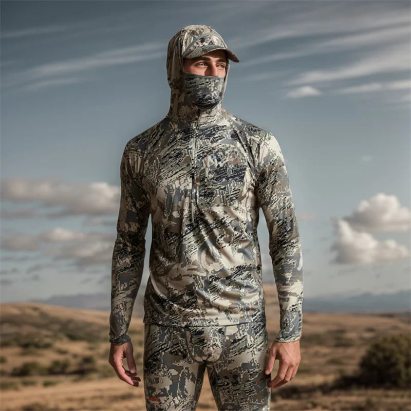 Core Lightweight Camouflage Hoodie Pullover Mask T-Shirt for Hunting Fishing - Breathable Outdoor Camo Clothing