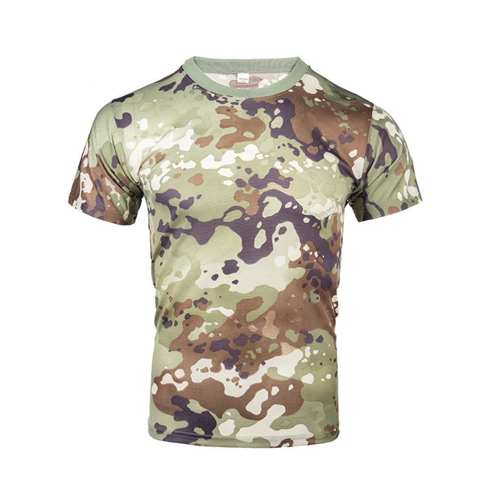 Tactical Camouflage Shirt Short Sleeve Men's Quick Dry Combat T-Shirt Military Army T Shirt Camo Outdoor Hiking Hunting Shirts