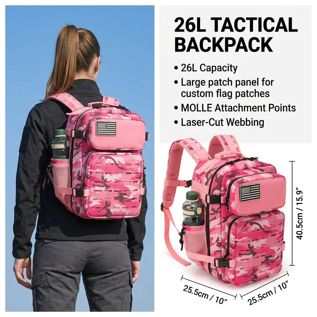 26L Tactical Hunting Backpack for Men with Dual Cup Holders, MOLLE Outdoor Hiking Rucksack for Deer Bow Archery Elk Duck Waterfowl Hunting, Camping Travel Gear Storage Bag