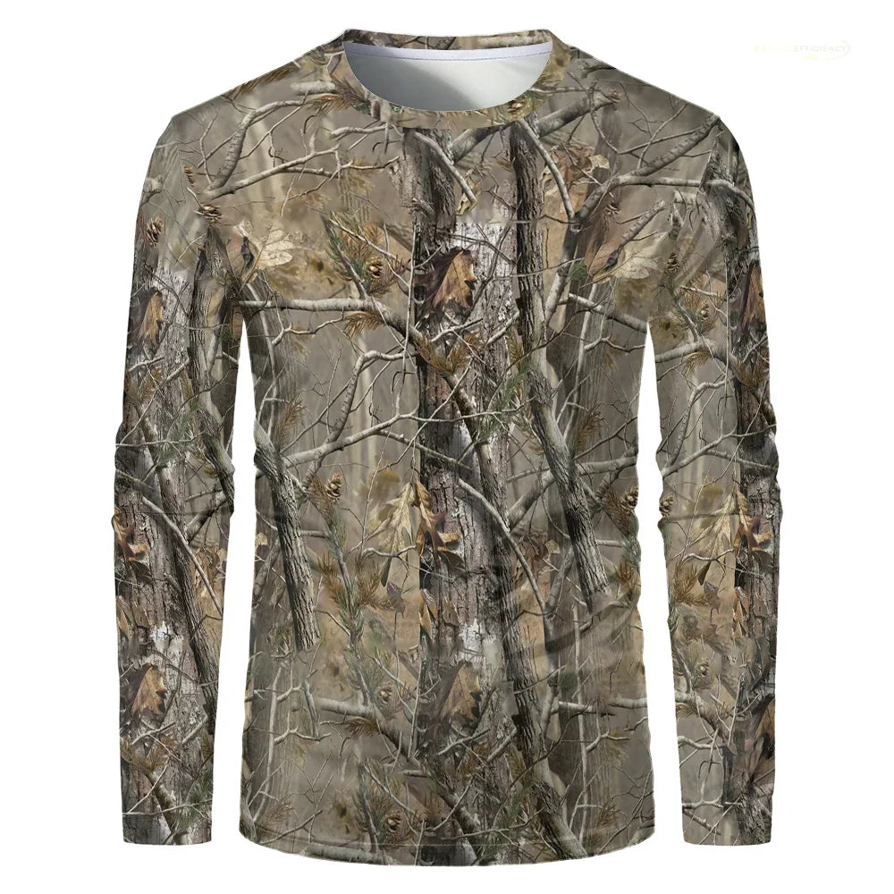 Men Camouflage Forest Hunting T-shirt Utdoor Quick Drying Breathable Hiking Long Sleeve T-shirt Fishing Camping Sports Tops Tees