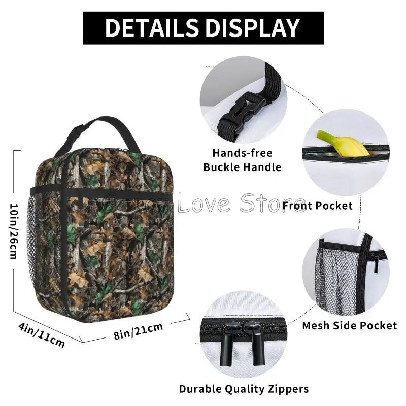 Camouflage Hunting Forest Lunch Bag for Women Men Leakproof Cooler Tote Bags Reusable Insulated Lunch Box for Work Picnic Travel