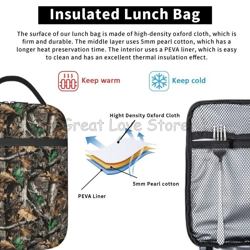 Camouflage Hunting Forest Lunch Bag for Women Men Leakproof Cooler Tote Bags Reusable Insulated Lunch Box for Work Picnic Travel