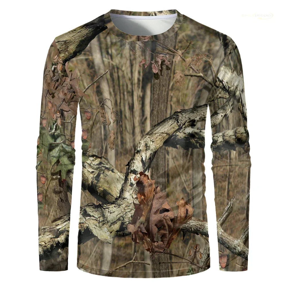 Men Camouflage Forest Hunting T-shirt Utdoor Quick Drying Breathable Hiking Long Sleeve T-shirt Fishing Camping Sports Tops Tees