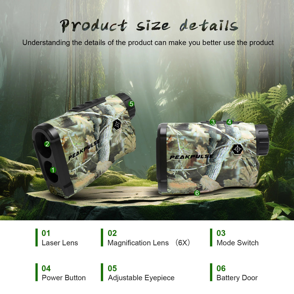 PEAKPULSE 1200M/ 1300 Yards Hunting Range Finder Waterproof 6X Magnification Rangefinder Height Angle Horizontal Distance Meter