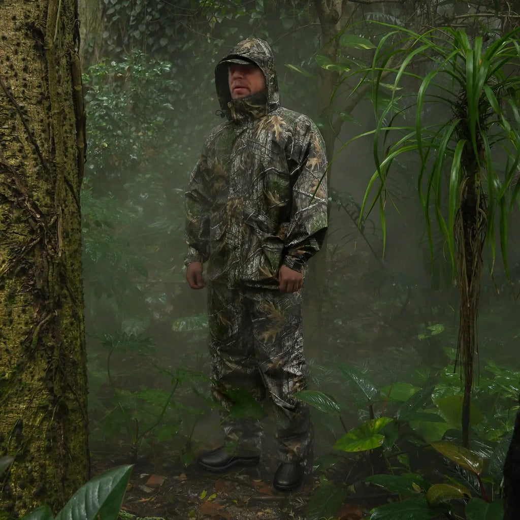 Ultra Wear Resistant Waterproof Raincoat Set Maple Leaves Bionic Camouflage Hunting Fishing Hiking  Suit Lightweight Breathable