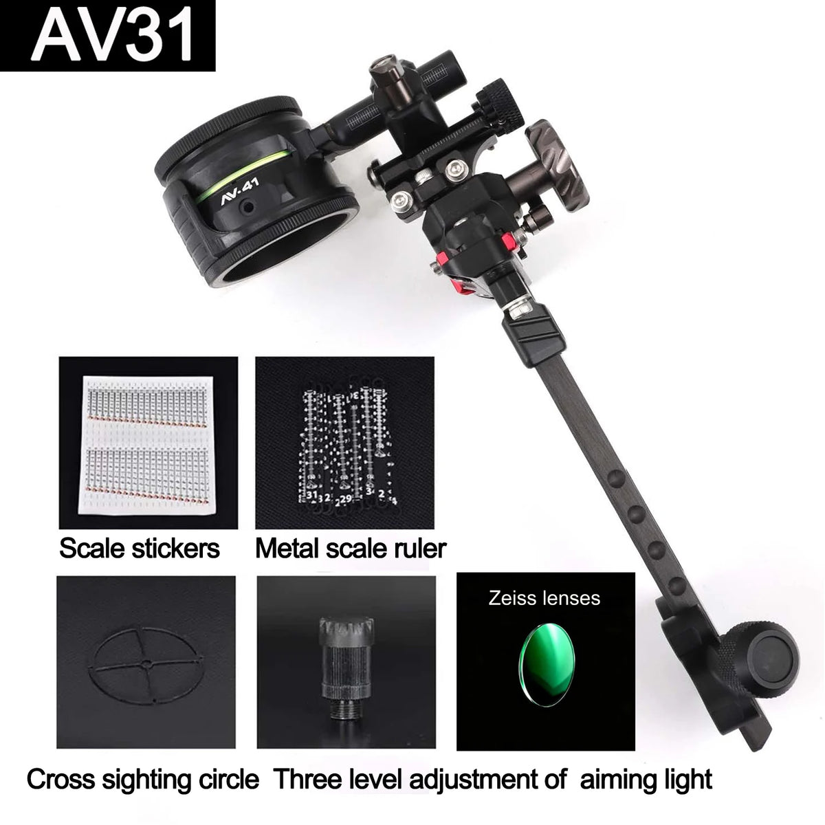 Single Pin Compound Bow Sight, Adjustable Archery Sight with Aluminum Alloy Extended Rod, High Precision Hunting Aiming Sight, O
