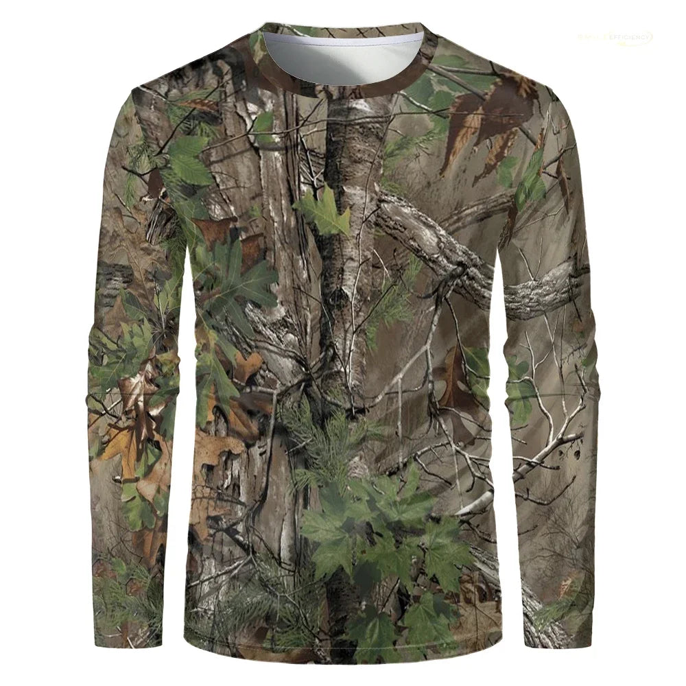 Men Camouflage Forest Hunting T-shirt Utdoor Quick Drying Breathable Hiking Long Sleeve T-shirt Fishing Camping Sports Tops Tees