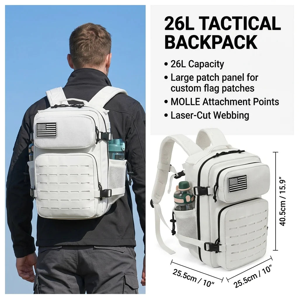 26L Tactical Hunting Backpack for Men with Dual Cup Holders, MOLLE Outdoor Hiking Rucksack for Deer Bow Archery Elk Duck Waterfowl Hunting, Camping Travel Gear Storage Bag